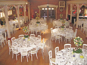 Roberts Hall laid out for wedding reception.